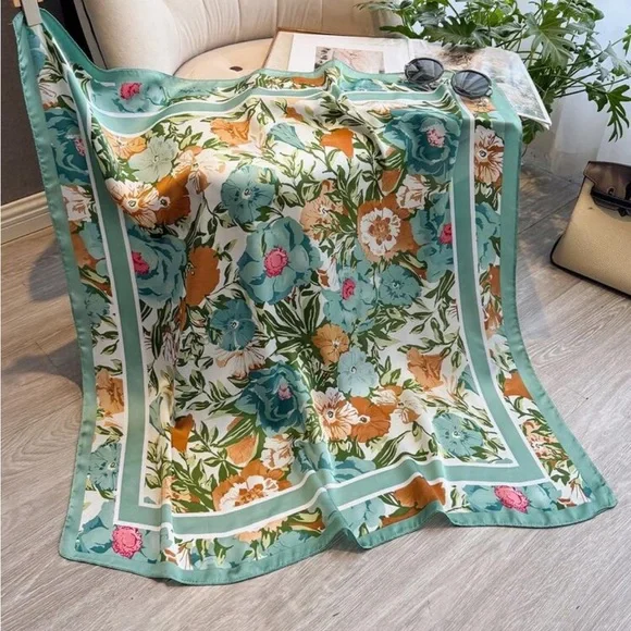 Floral Print scarf in Mint color A1580 - Picture 3 of 5